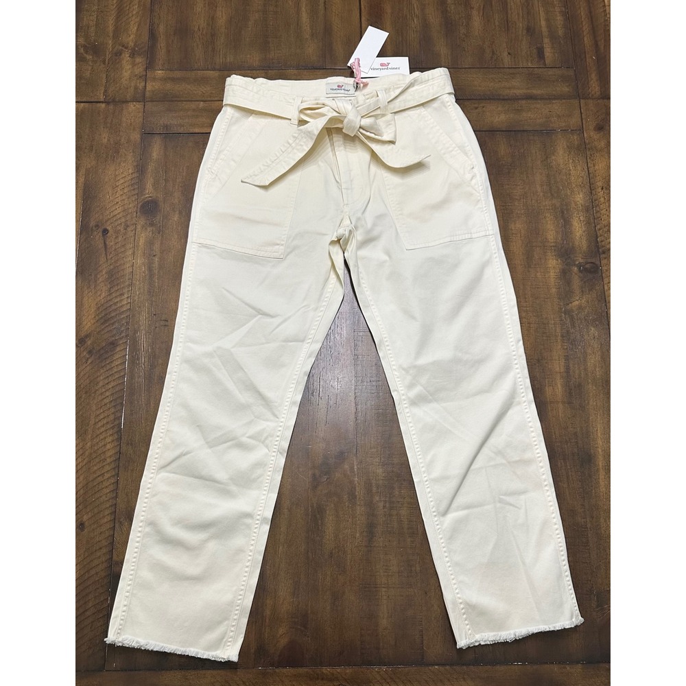 Vineyard Vines Everyday Utility Chino Pants Pina Colada White Tie Waist 6 NEW